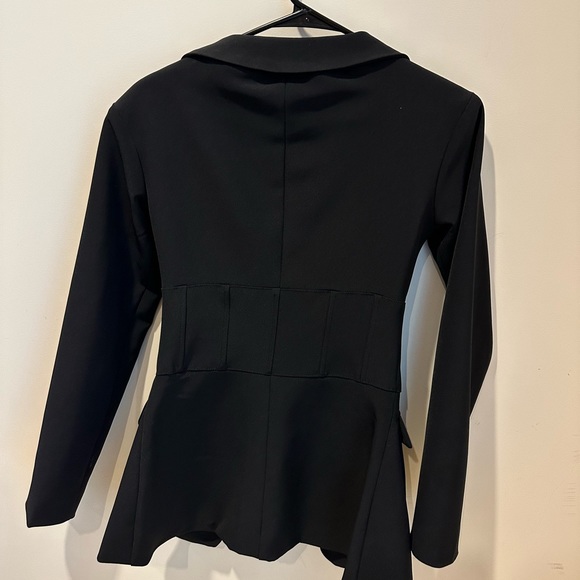 UNBEATEN BLACK PLUNGE CORSET WAIST BLAZER CLUB L LONDON US2 NEW - Picture 9 of 10